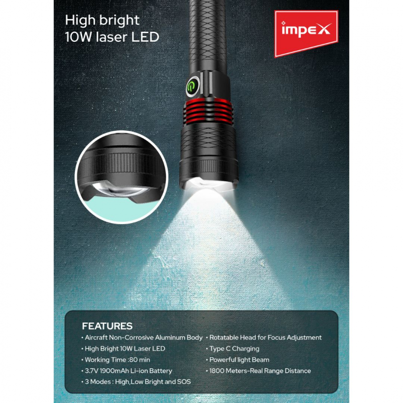 Impex Rechargeable LED Flash Light | HUNTER Z1